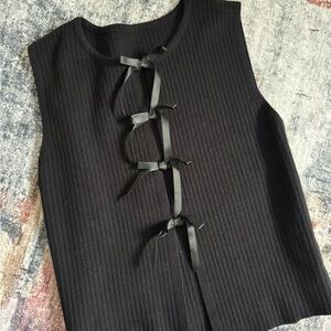 Black Sleeveless Top with Ribbon Detail